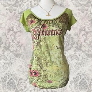 Green Floral Y2K Mcbling Graphic Women’s Comfy Summer Vintage Medium Tee